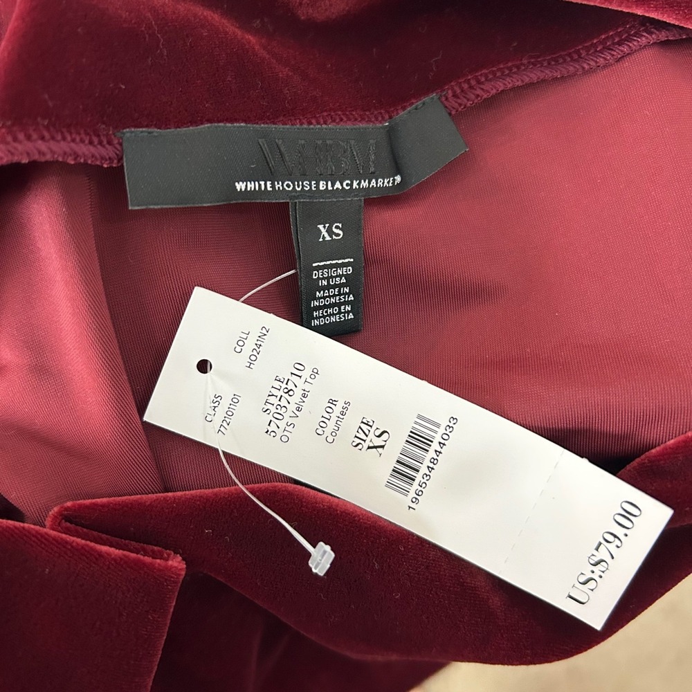 New WHBM Red Velvet Top OTS Aymmetric Neckline Holiay Size XS - Picture 5 of 7